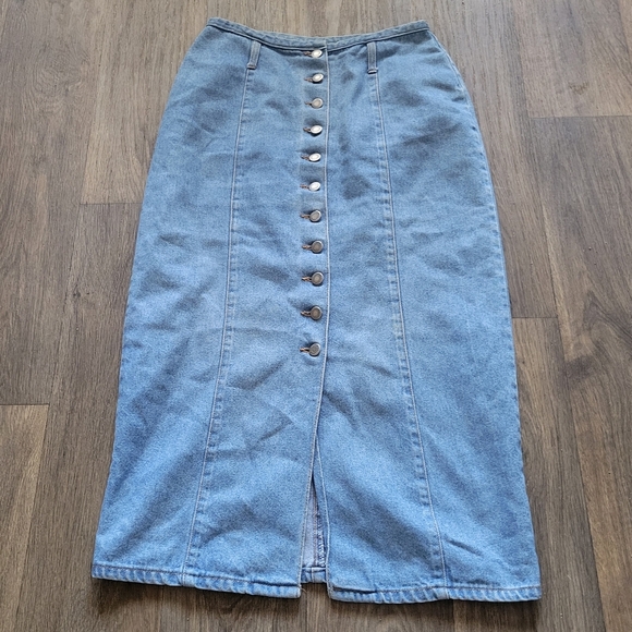 Vintage Dresses & Skirts - Vintage Button Front Midi Skirt Forever Wearall size 10 Denim